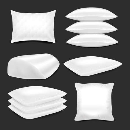 Realistic Detailed 3d Blank White Square and Rectangular Pillows Set. Vectorのイラスト素材