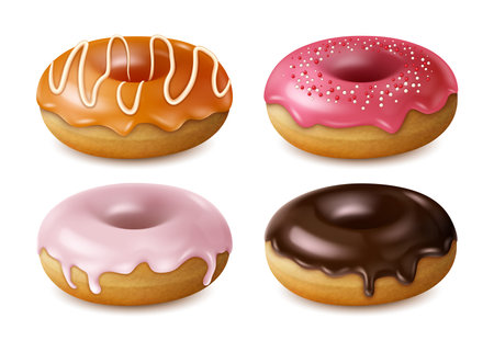 Realistic Detailed 3d Different Donuts Set. Vectorのイラスト素材