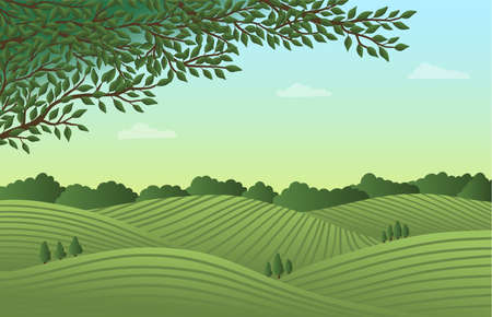 Cartoon Color Rural Landscape Scene Concept. Vectorのイラスト素材