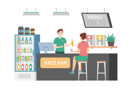 Cartoon Color Characters People and Fitness Bar Interior Concept. Vectorのイラスト素材
