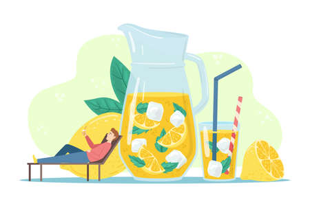 Cartoon Color Tiny Character Person Male and Relaxing Concept. Vectorのイラスト素材