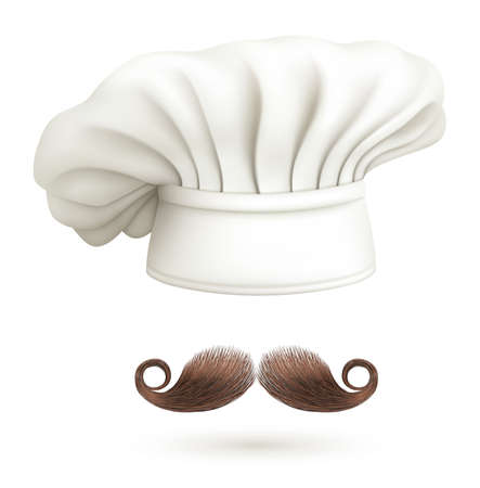 Realistic Detailed 3d Chef Hat and Moustache Set. Vectorのイラスト素材