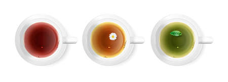 Realistic Detailed 3d Different Cup Tea Set. Vectorのイラスト素材