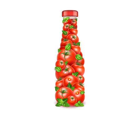 Realistic Detailed 3d Red Tomato Ketchup Bottle. Vectorのイラスト素材