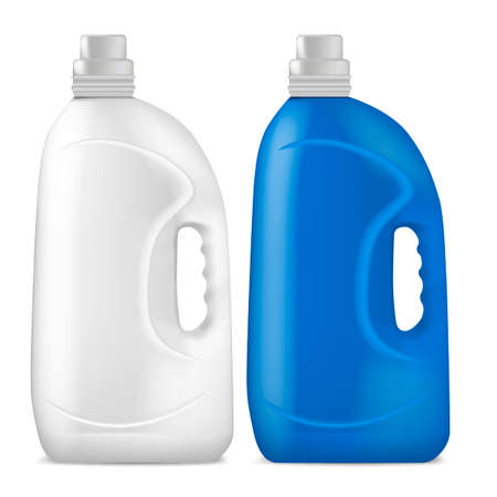 Realistic Detailed 3d Color Empty Template Detergent Bottle Set. Vector illustration of Plastic Container with Lid for Liquid Productのイラスト素材