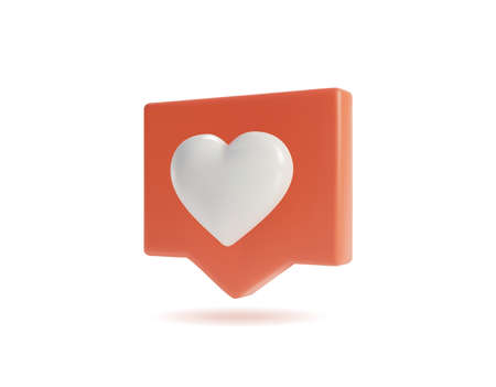 Realistic Detailed 3d Like Notification with Heart Shape Symbol of Social Media Isolated on a White...