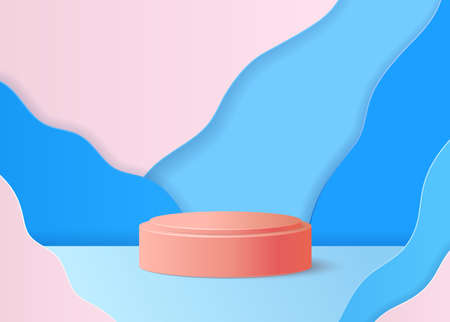 Abstract Minimal Scene with Red Podium Platform Stage Product for Promotion, Marketing and Advertising. Vector illustrationのイラスト素材