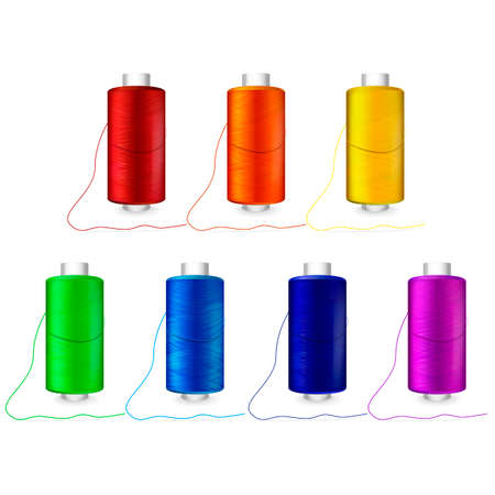 Realistic Detailed 3d Different Color Bobbins Set. Vector illustration of Spools of Thread for...