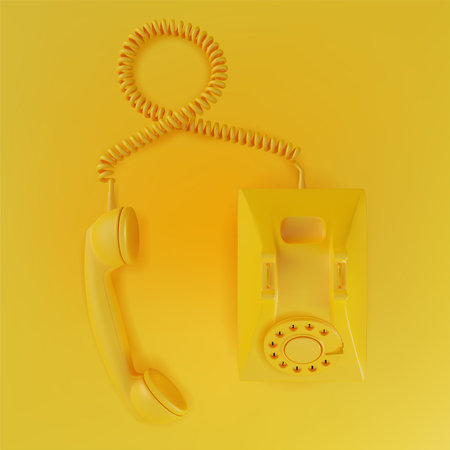 Vintage Rotary Phone with Handset Off on a Yellow Background Top View Symbol of Business, Communication or Service. Vector illustrationのイラスト素材