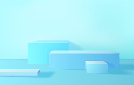 Abstract Minimal Scene with Podium Platform Stage Product Blue Pastel Rendering for Promotion, Marketing and Advertising. Vector illustrationのイラスト素材