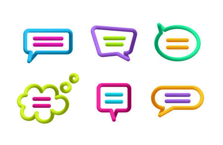 3d Different Speech Bubble Icon Set Plasticine Cartoon Style Social Media Concept. Vector...