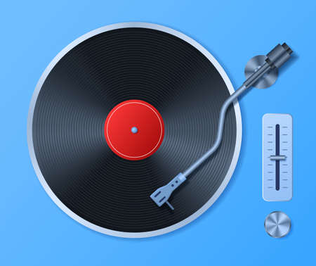 Realistic Detailed 3d Vinyl Record Vintage Top View. Vector illustration of Gramophone or Turntable for Vinyl Recordsのイラスト素材