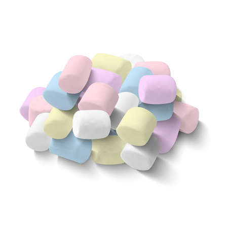 Realistic Detailed 3d Pastel Colored Fluffy Marshmallows Isolated on a White Background. Vector illustration of Soft Sweet Dessert Marshmallowのイラスト素材