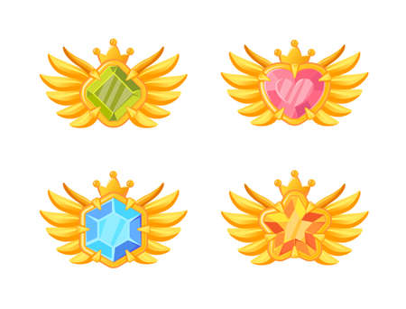 Cartoon Color Gems Award Progress Icon Set Flat Design Style Game Concept. Vector illustration of Iconsのイラスト素材