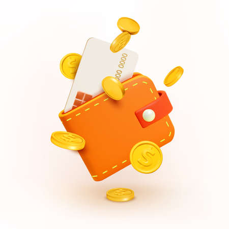 3d Money Saving Concept Plasticine Cartoon Style Levitation Wallet Isolated on a White Background. Vector illustrationのイラスト素材