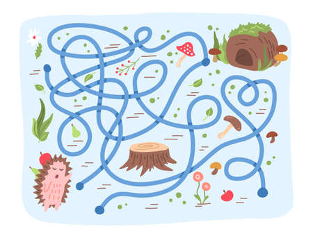 Cartoon Color Labyrinth Rebus Game Education Activity Concept for Children Flat Design Style. Vector illustrationのイラスト素材