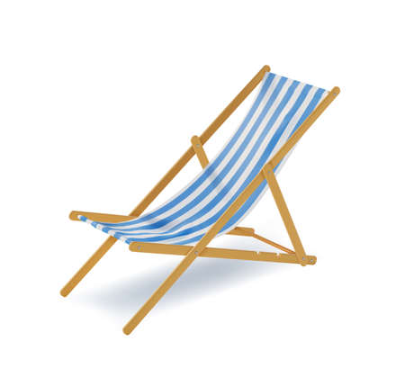 Realistic Detailed 3d Striped Beach Chair Symbol of Summer Vacation Travel. Vector illustration of Comfortable Armchair for Relaxationのイラスト素材