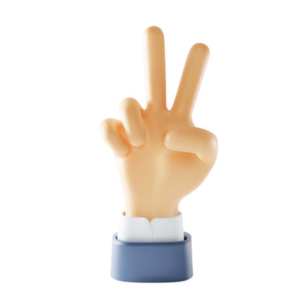 3d Hands Counting Two Plasticine Cartoon Style Isolated on a White Background. Vector illustration...