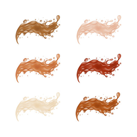 Realistic Detailed 3d Splashes of Coffee, Tea or Milk Set. Vector illustration of Liquid Drink Splashingのイラスト素材