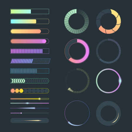 Loading Progress Bars Signs Color Thin Line Icons Set. Vector illustration of Interface Gui Design...