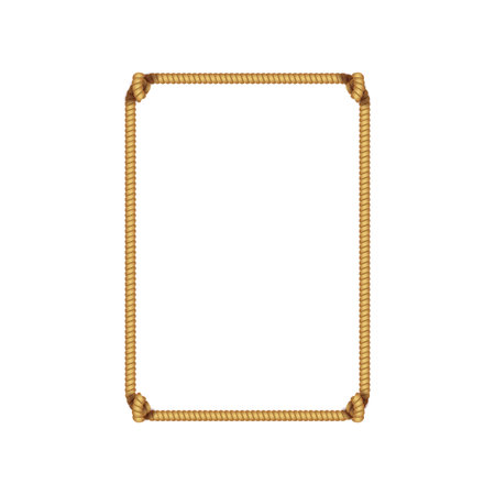 Realistic Detailed 3d Natural Jute Hemp Rope Frame Rectangular Shape Isolated on a White Background. Vector illustrationのイラスト素材