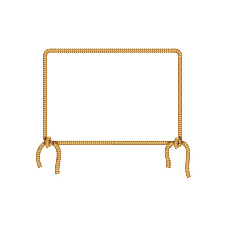 Realistic Detailed 3d Natural Jute Hemp Rope Frame Square Shape Isolated on a White Background. Vector illustrationのイラスト素材