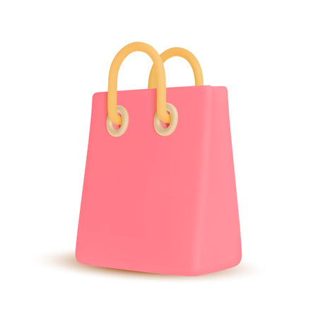 3d Empty Red Paper Bag for Gift Plasticine Cartoon Style Isolated on a White Background. Vector illustrationのイラスト素材
