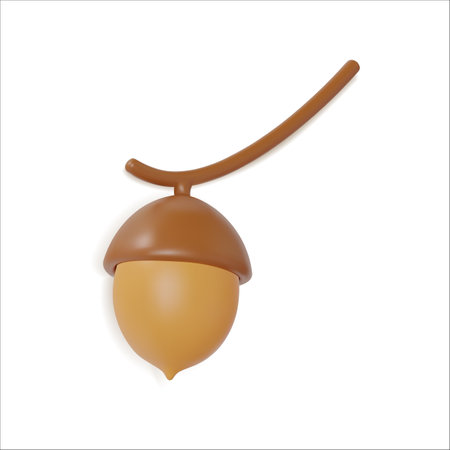 3d Acorn on a Branch Plasticine Cartoon Style Autumn Concept Isolated on a White Background. Vector illustrationのイラスト素材