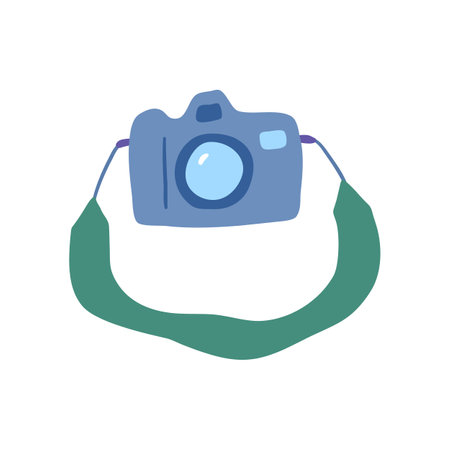 Cartoon Color Photo Camera Flat Design Style Isolated on a White Background. Vector illustration of Photographic Equipmentのイラスト素材