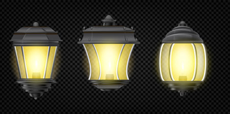 Realistic Detailed 3d Garden Lamps Set on a Transparent Background Exterior Elenents Design. Vector illustration of Lampのイラスト素材