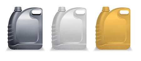 Realistic Detailed 3d Motor Oil Bottle Empty Template Mockup Set. Vector illustration of Plastic Container Canisterのイラスト素材