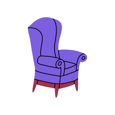 Cartoon Purple Armchair Icon Interior Furniture Concept Flat Design Style Isolated on a White Background. Vector illustrationのイラスト素材