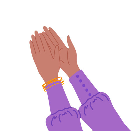 Cartoon Color Female Clapping Human Hands Celebration and Success Concept Flat Design Style. Vector illustration of Applauseのイラスト素材