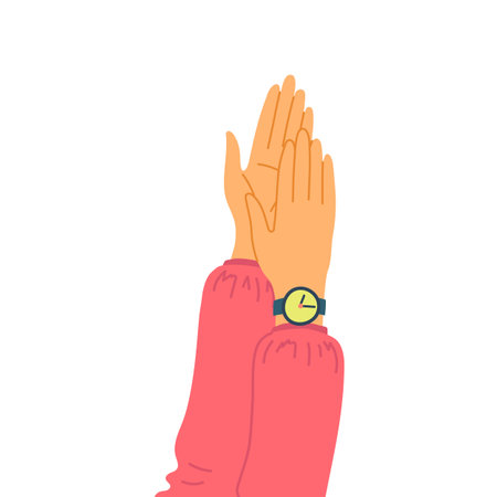 Cartoon Color Male Clapping Human Hands Celebration and Success Concept Flat Design Style. Vector illustration of Applauseのイラスト素材