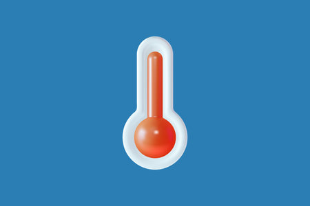 3d Health Care Concept Plasticine Cartoon Style on a Blue. Vector illustration of Thermometer Measuring Heatのイラスト素材