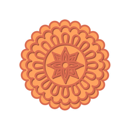 Cartoon Color Chinese Moon Cake Mid Autumn Festival Concept Flat Design Style on a White. Vector illustration of Mooncakeのイラスト素材