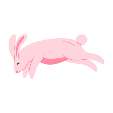Cartoon Color Character Moon Rabbit Running Mid Autumn Festival Concept Flat Design Style. Vector illustration of Traditional Asian Mascotのイラスト素材