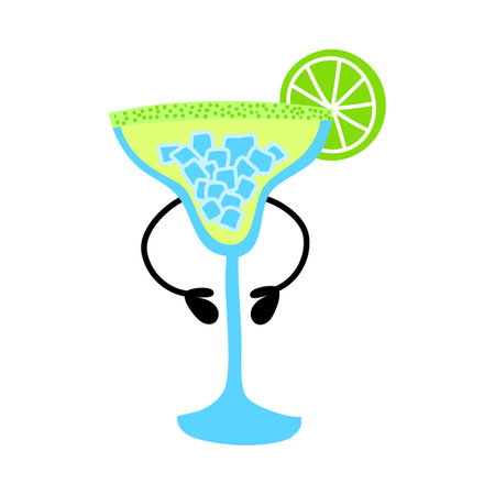 Cartoon Color Summer Alcohol Drink Character Icon Concept Flat Design Style. Vector illustration of Cute Beverage Mascotのイラスト素材
