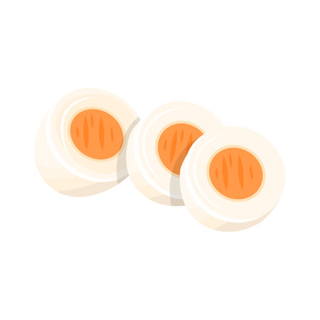 Cartoon Color Sliced Boiled Chicken Eggs Protein Product Concept Flat Design Style . Vector illustration of Cutting White and Yolkのイラスト素材