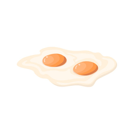 Cartoon Color Fried Egg Traditional Food Breakfast Can Be Used for Menu Cafe Concept Flat Design Style. Vector illustrationのイラスト素材