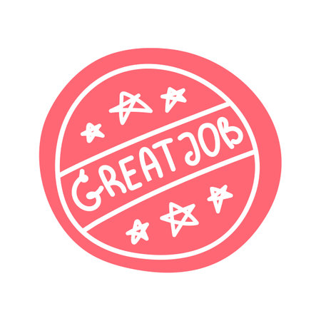Cartoon Color Great Job Sticker Label Achievement Concept Flat Design Style Isolated on a White Background. Vector illustrationのイラスト素材