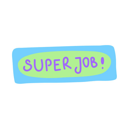 Cartoon Color Super Job Sticker Label Achievement Concept Flat Design Style Isolated on a White Background. Vector illustrationのイラスト素材