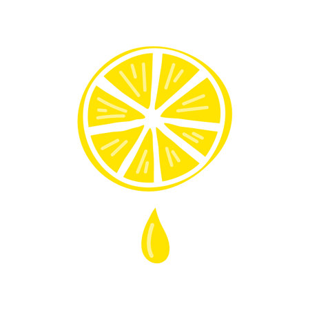 Cartoon Color Lemon Slice and Juice Drop Fresh Citrus Concept Flat Design Style . Vector illustrationのイラスト素材