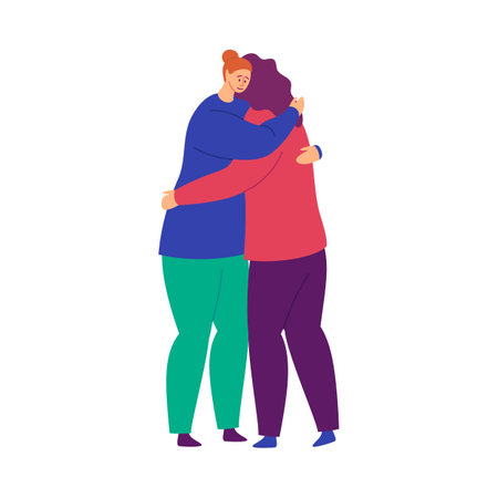 Cartoon Color Characters People Comforting Each Other Concept Flat Design Style. Vector illustration of Friend Comforts Girlのイラスト素材