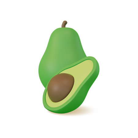 3d Fresh Fruit Whole Avocado and Slices Concept Cartoon Style Isolated on a White Background. Vector illustrationのイラスト素材