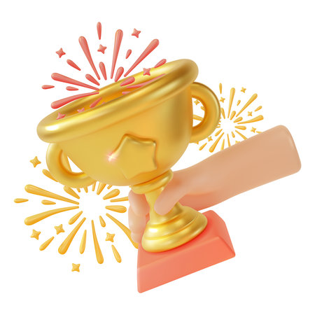 3d Human Hand Holding Cup Prize Award Concept Cartoon Style. Vector illustration of Winner and Trophyのイラスト素材