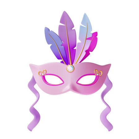 3d Mardi Gras Traditional Mask with Feathers Concept Cartoon Style Element of Costume Festival. Vector illustrationのイラスト素材