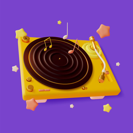 3d Retro Record Vinyl Music Player Box Turntable Concept Cartoon Style Audio Equipment Item. Vector illustrationのイラスト素材