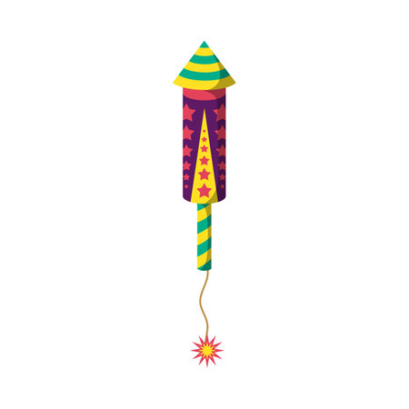 Cartoon Color Firecracker or Pyrotechnics Rocket Icon Flat Design Style Celebration Holiday Anniversary Party Concept. Vector illustrationのイラスト素材