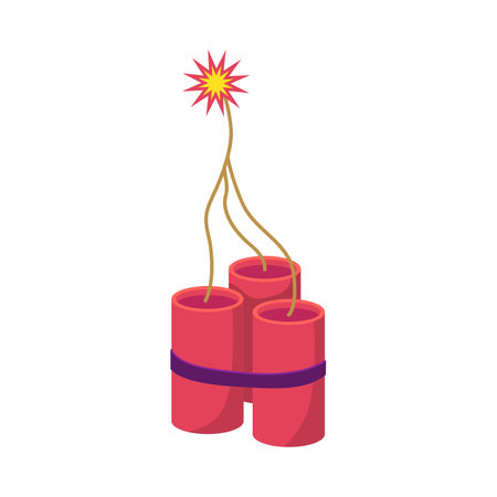 Cartoon Color Firecracker or Pyrotechnics Rocket Icon Flat Design Style Celebration Holiday Birthday...
